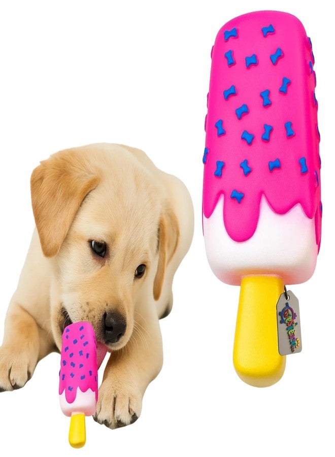 Western Era Ice Cream Stick Shape Dog Squeaky Toy | Chewable Rubber Pet Toy with Bone Print Design | Interactive Play Fetch & Chewing Toy for Dogs & Puppies | Bright, Fun Design with Built-in Squeaker - Image 1